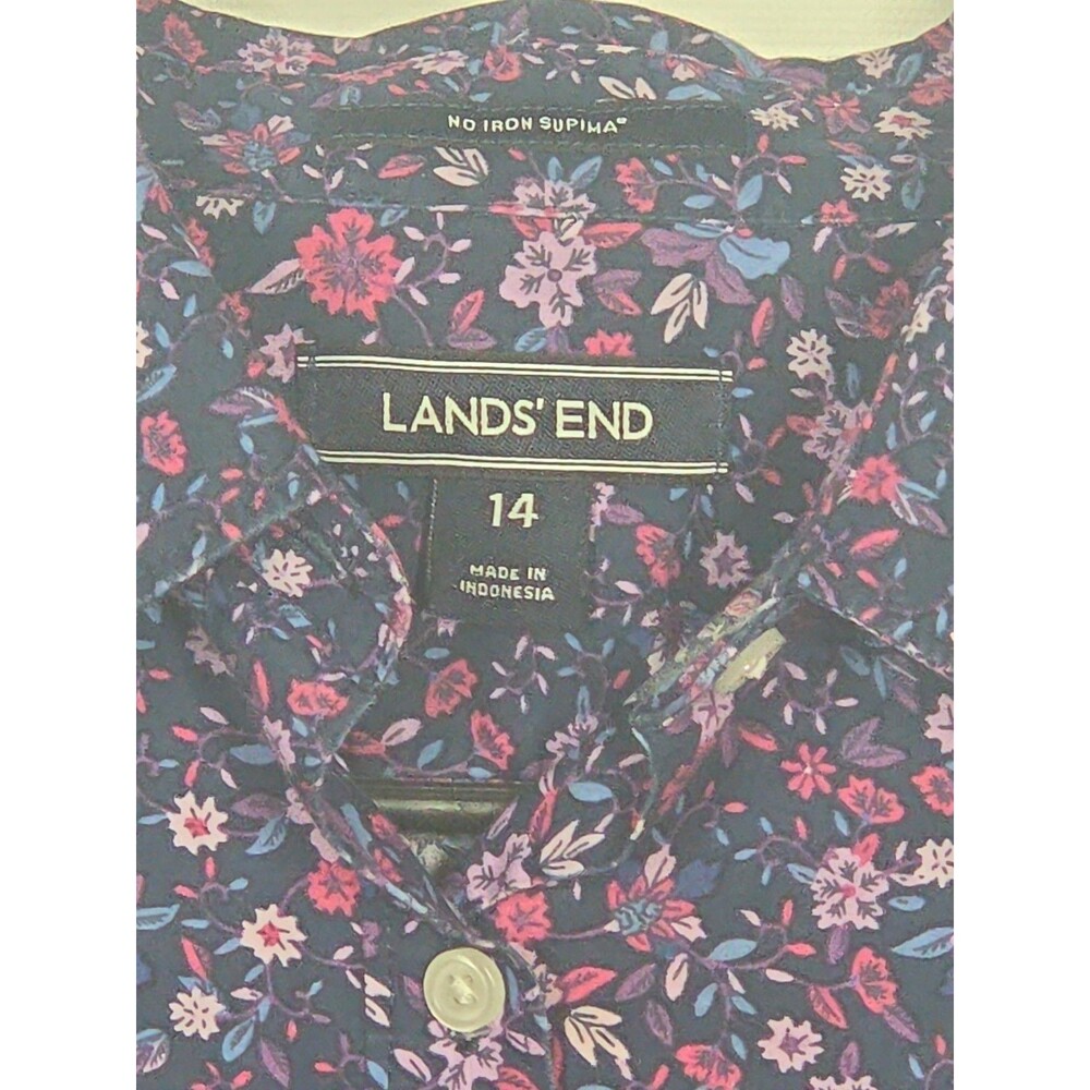 Lands' End Womens Supima Cotton Button Down Shirt 14 Floral Ditsy No Iron Casual - Picture 3 of 10